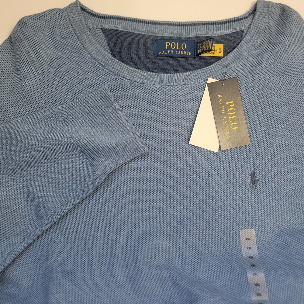 NWT Polo Ralph Lauren Textured Cotton‎ Crew Neck Sweater BLUE Men's XXL Preppy